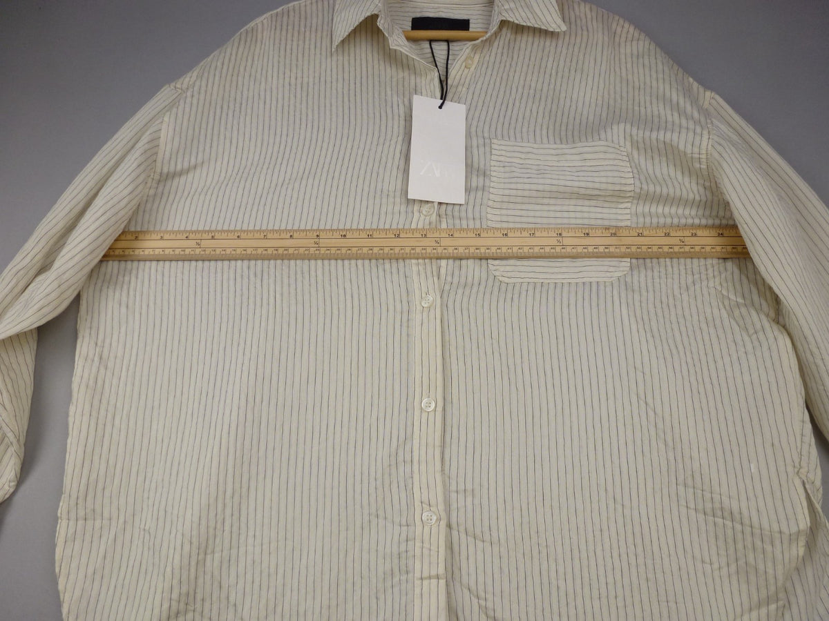 Zara Shirt Women's M Oversized Striped Long Sleeve Relaxed Fit BNWT Cream Smart