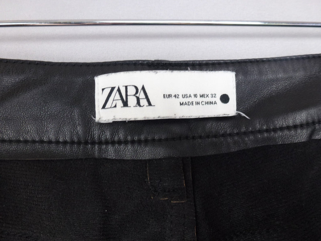 Zara Trouser Women EU 42 UK 14  Black Faux Leather Straight Biker Wet Look Pants