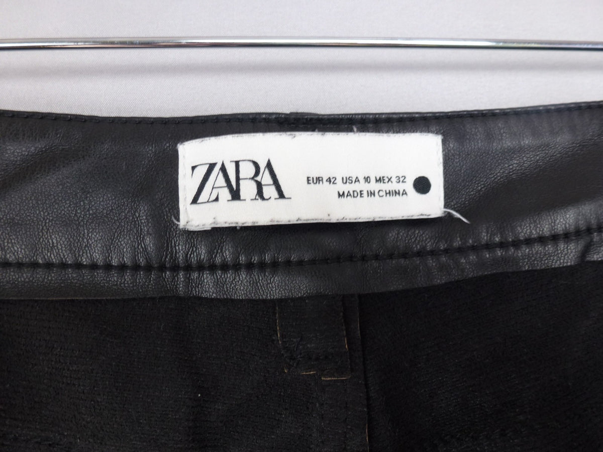 Zara Trouser Women EU 42 UK 14  Black Faux Leather Straight Biker Wet Look Pants