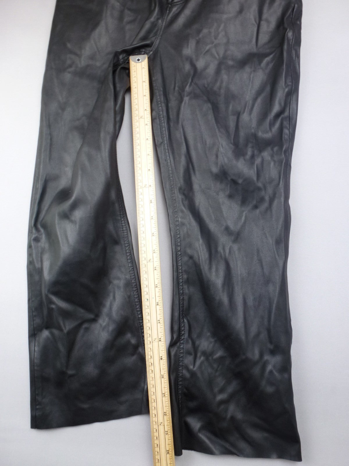 Zara Trouser Women EU 42 UK 14  Black Faux Leather Straight Biker Wet Look Pants