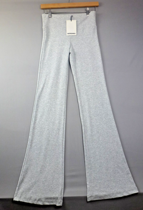 Bershka Trousers Womens S Grey Marl Flared Stretch Wide Leg Yoga Lounge Pant NWT