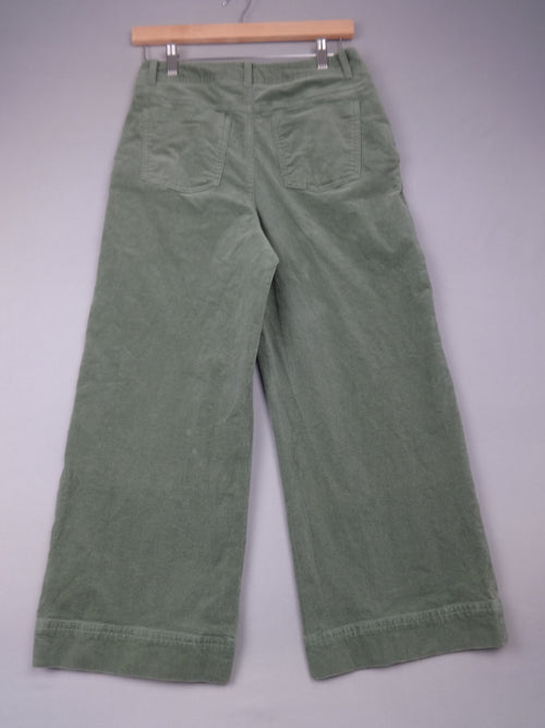 Aspiga Trousers Womens S UK 10 Green Wide Leg Cord Culotte Cropped Casual Cotton