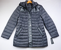 Tahari Puffer Coat Womens UK L Black Hooded Vegan Leather Trim Quilted Jacket