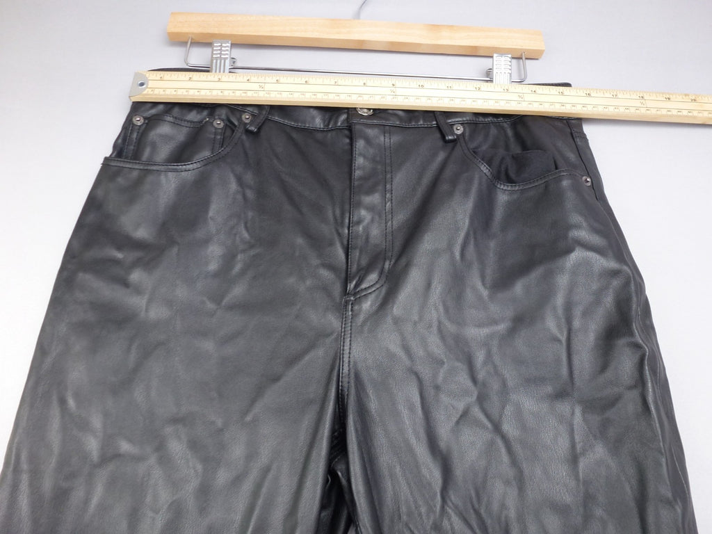 Zara Trouser Women EU 42 UK 14  Black Faux Leather Straight Biker Wet Look Pants