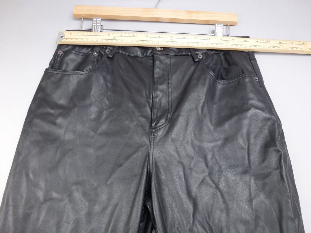 Zara Trouser Women EU 42 UK 14  Black Faux Leather Straight Biker Wet Look Pants