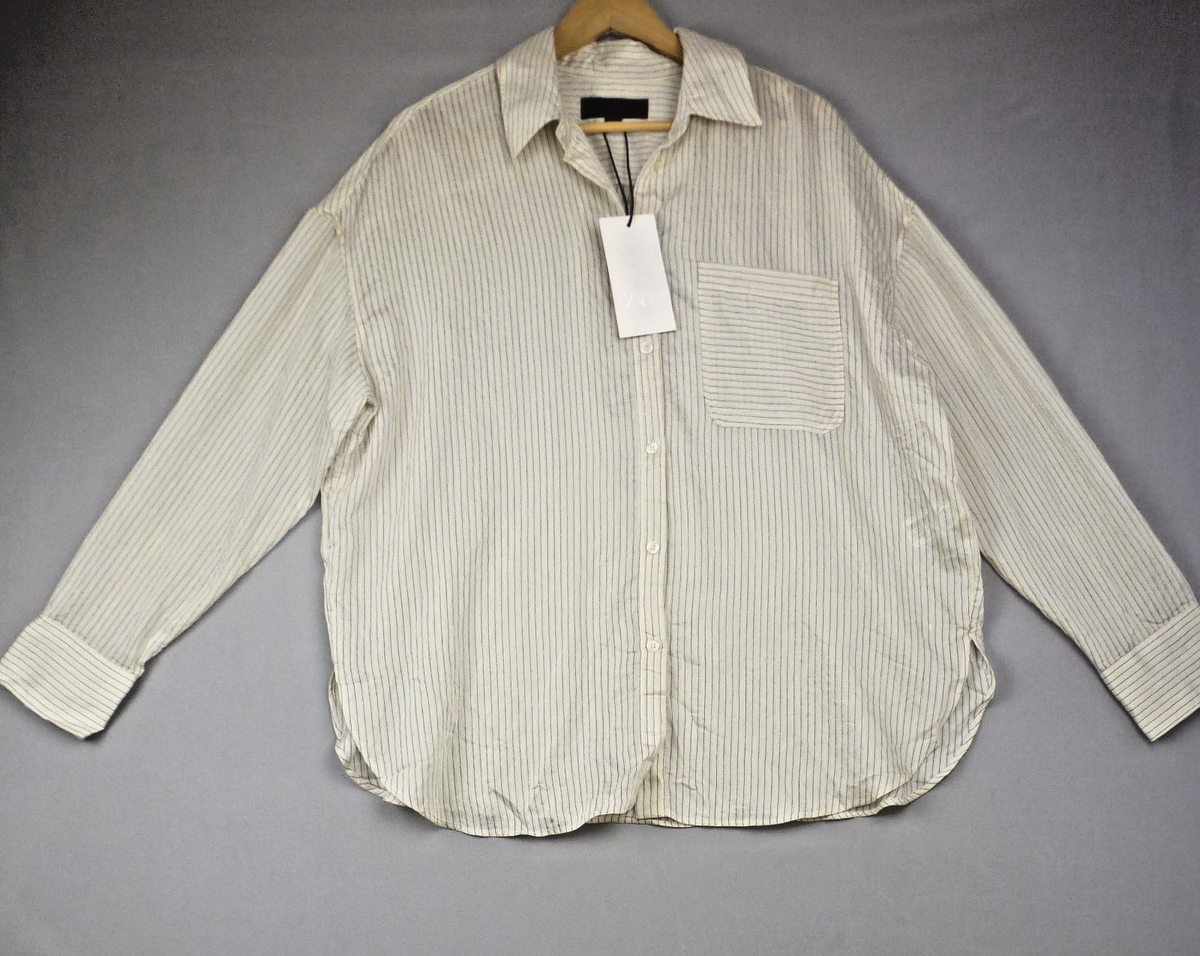 Zara Shirt Women's M Oversized Striped Long Sleeve Relaxed Fit BNWT Cream Smart