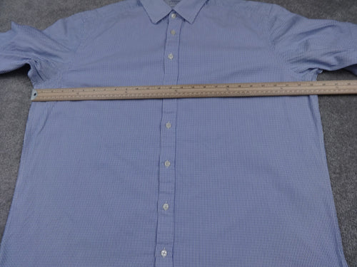 Charles Tyrwhitt Shirt Mens 17.5 Blue Textured Classic Fit Cotton Long Sleeve