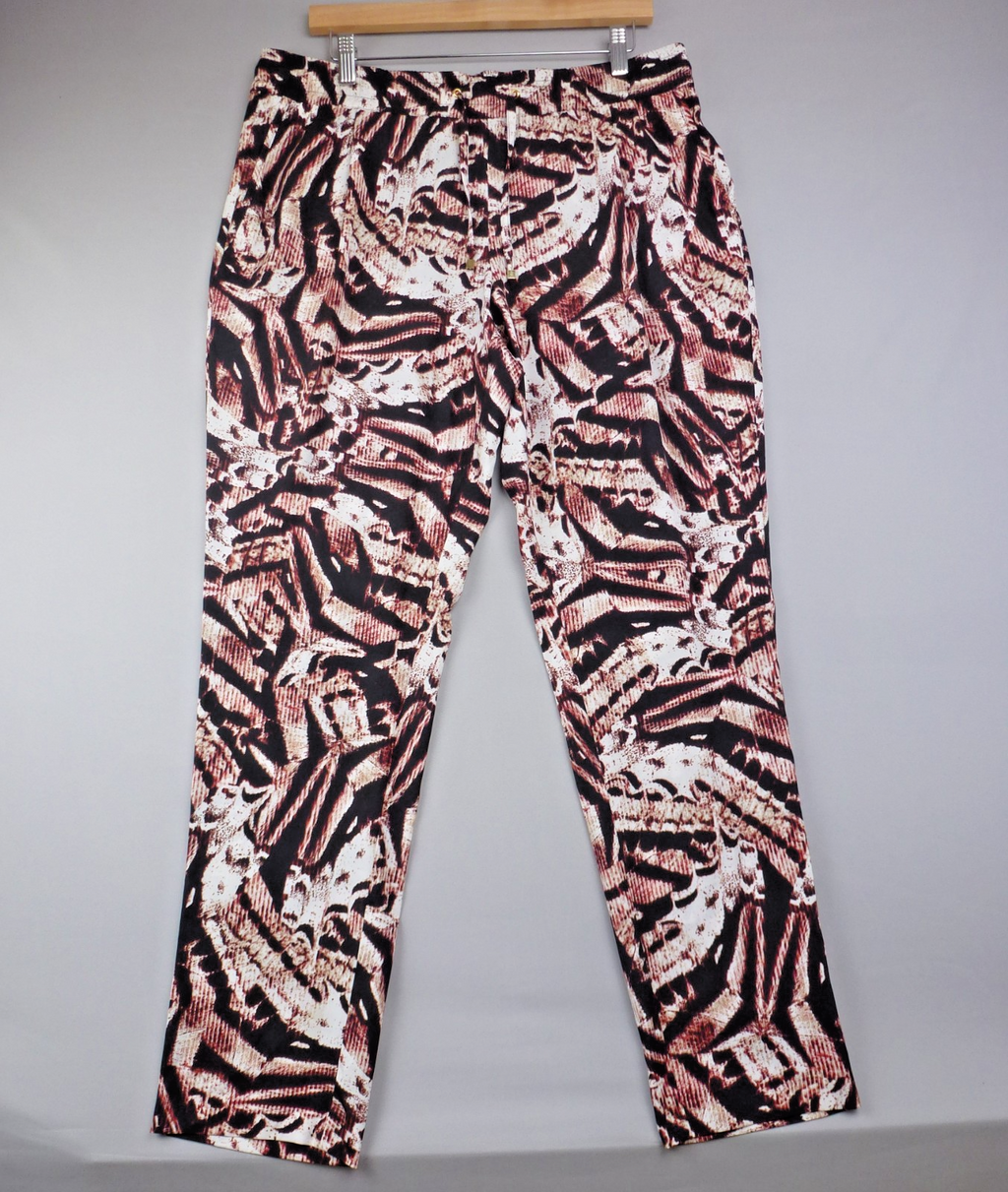 Calvin Klein Trousers Women L Abstract Print Straight Leg Pull On Y2K Statement