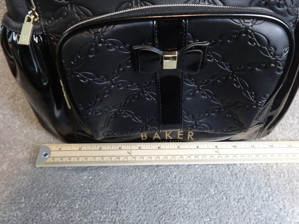 Ted Baker Baker Black Bow Quilted Backpack Womens Patent Trim Logo Bag Designer