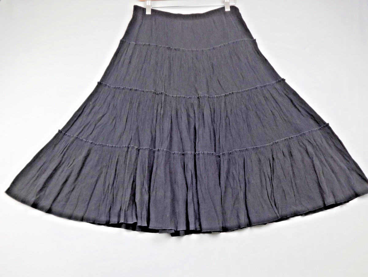 Vintage SAG HARBOR Skirt Womens UK 10 Black Boho Tiered Midi Prairie Cottagecore