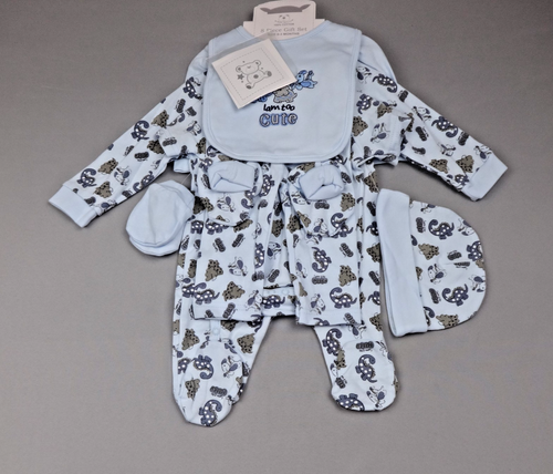 Bebe Bonito Baby Boys 0-3 Months 8 Piece Gift Set Blue Dinosaur Cotton New Bib