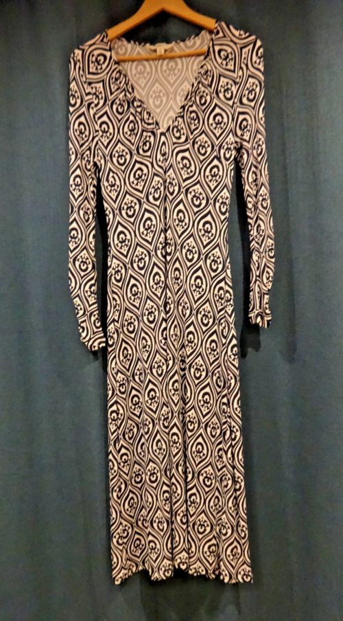 Boden Dress Womens Petite UK 12P Black White V Neck Long Sleeve Midi Pattern