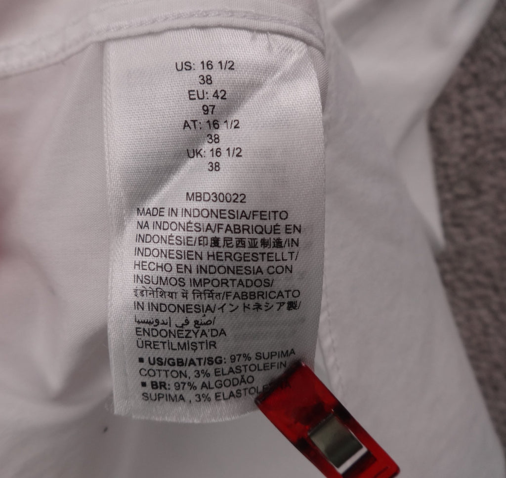 Buttoned Down Shirt Mens 16.5 White Tailored Fit Supima Cotton Stretch Smart New