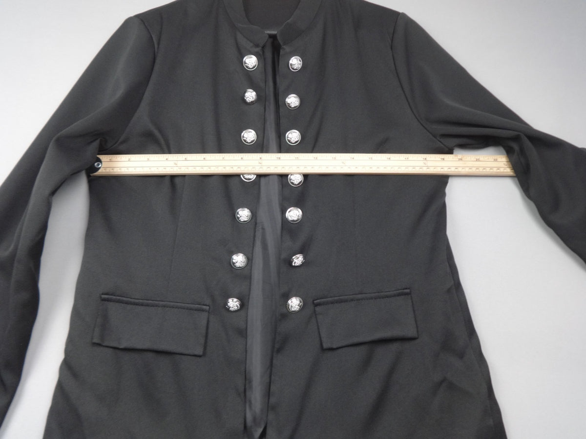 Military Blazer Womens L Black Officer Jacket Silver Crest Buttons Formal Smart