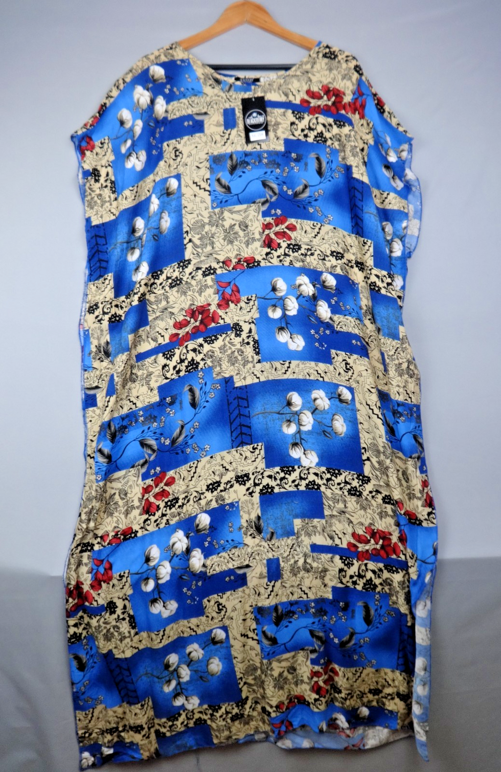 Blackberry Dress Womens Free Size Blue Floral Geometric Maxi Kaftan Boho Tunic
