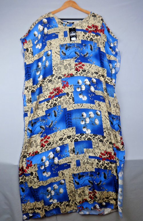 Blackberry Dress Womens Free Size Blue Floral Geometric Maxi Kaftan Boho Tunic