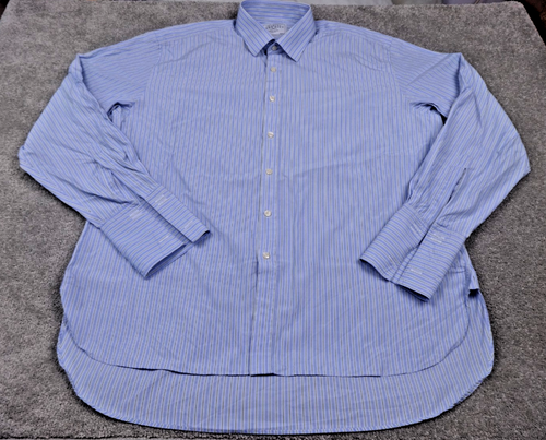 Charles Tyrwhitt Shirt 18/37 XL Blue White Green Stripe 100% Cotton Jermyn St