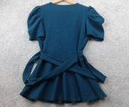 Quiz Top Womens UK 10 Wrap Tie Waist Puff Sleeve Textured Occasion Teal Party