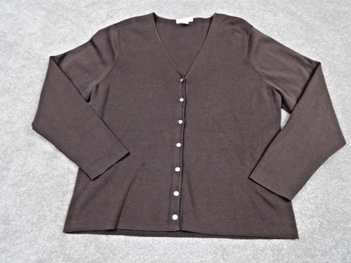 Charter Club Petite Silk Blend Cardigan Brown Button Front Knit Sweater Large
