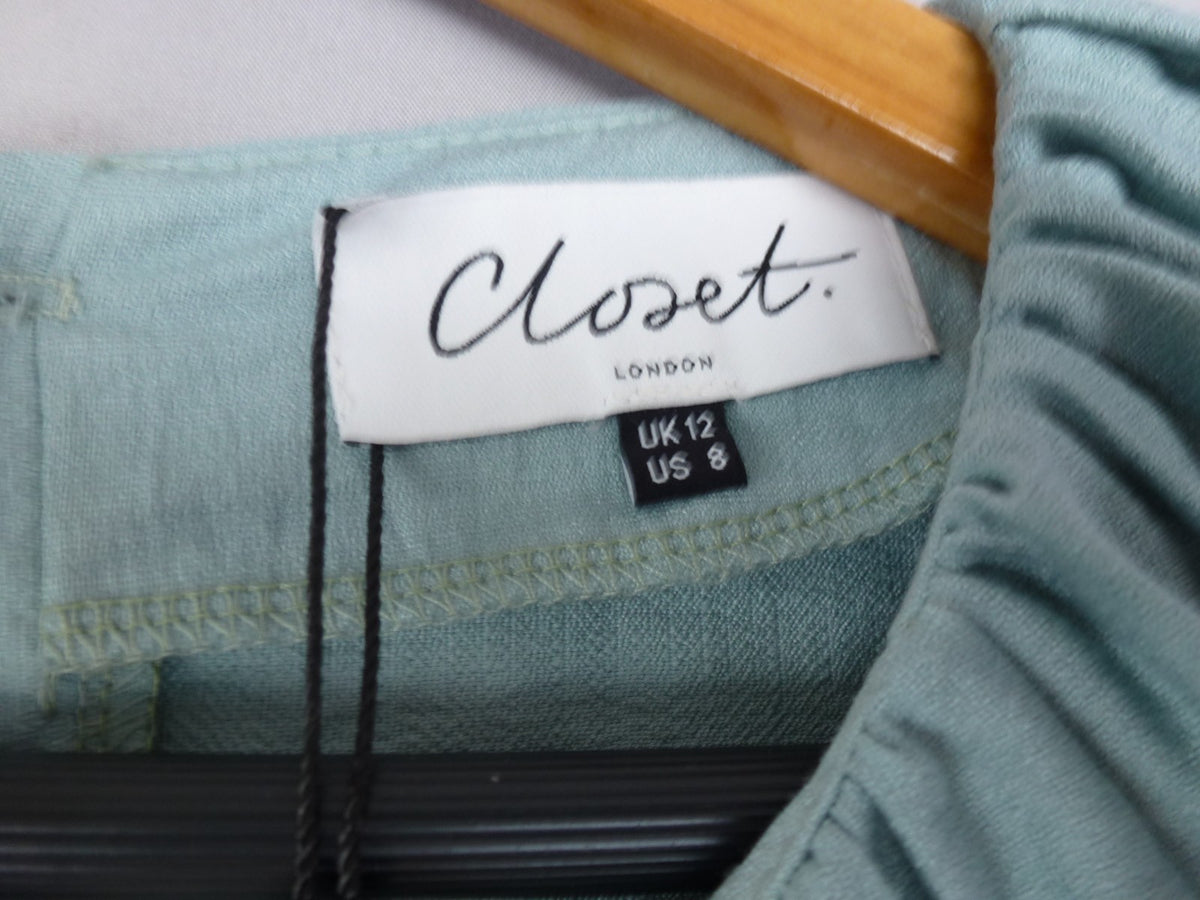 Closet London Dress Women UK 12 Mint Green Midi Wedding Cut Out Puff Sleeve BNWT