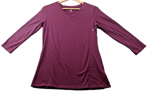 Amazon Essentials Top Women Small Burgundy Long Sleeve V Neck Stretch Casual New