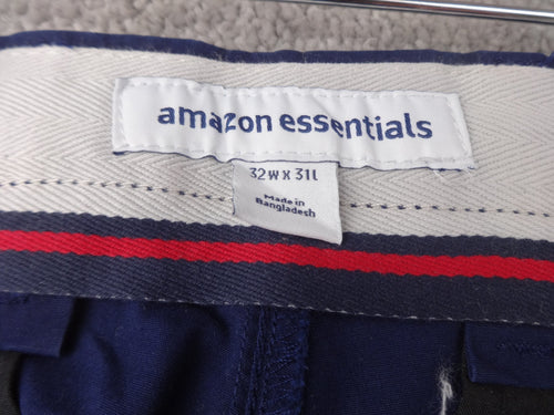 Amazon Essentials Chinos Men W32 L31 Navy Slim Stretch Smart Casual Cotton New