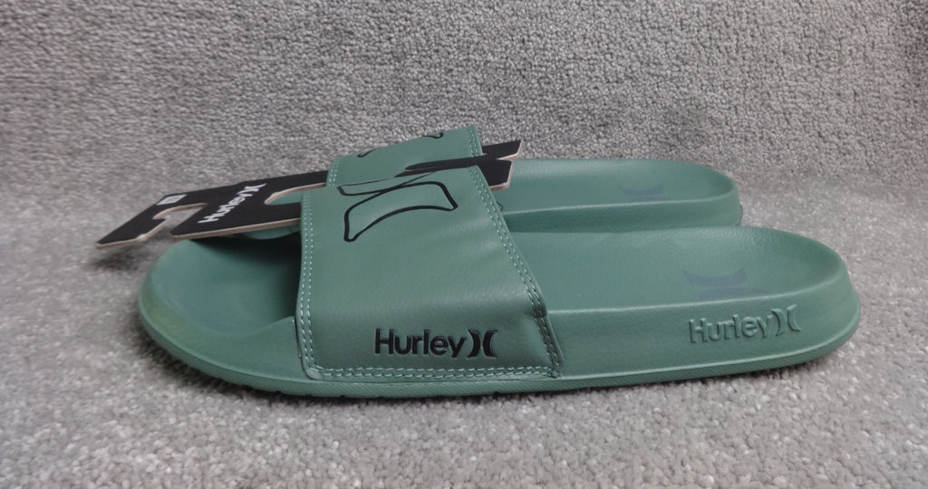 Hurley Slider Mens UK 12 US 13 Green Logo Pool Beach Slip On Sandals BNWT Summer