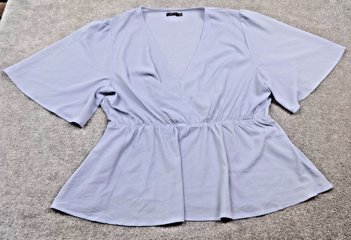 Boohoo Blouse Womens UK 22 Blue Wrap Peplum Flowy Oversized Party Top Plus Size