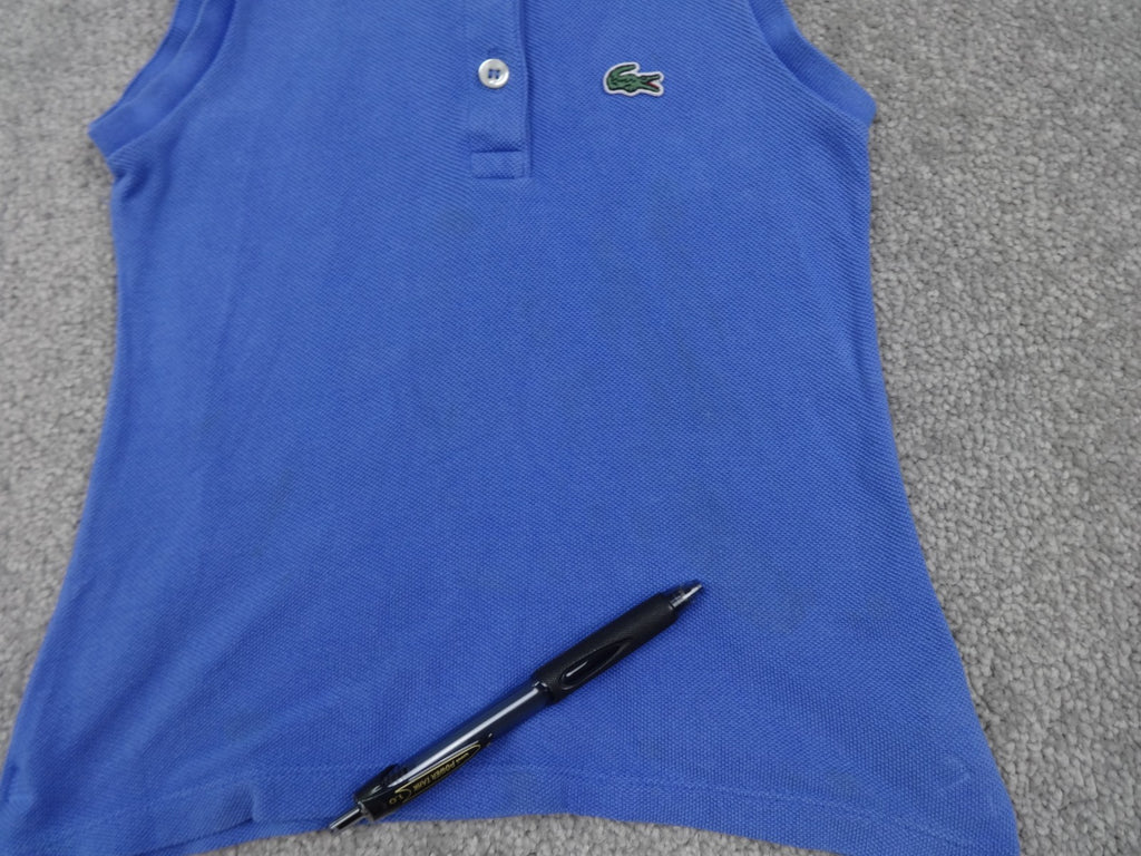 Lacoste Polo Top Girls 6 Blue Sleeveless Cotton Stretch Crocodile Logo Summer