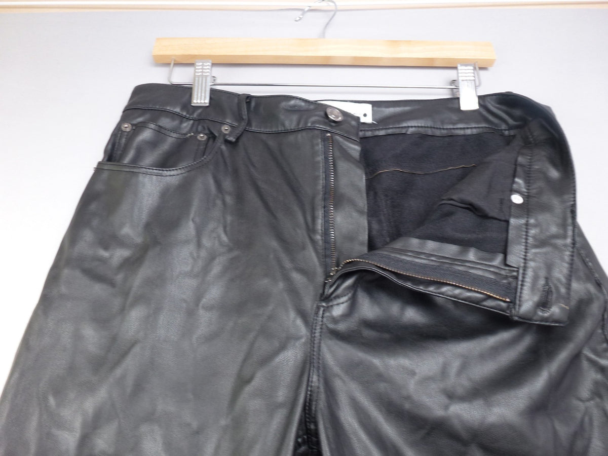 Zara Trouser Women EU 42 UK 14  Black Faux Leather Straight Biker Wet Look Pants