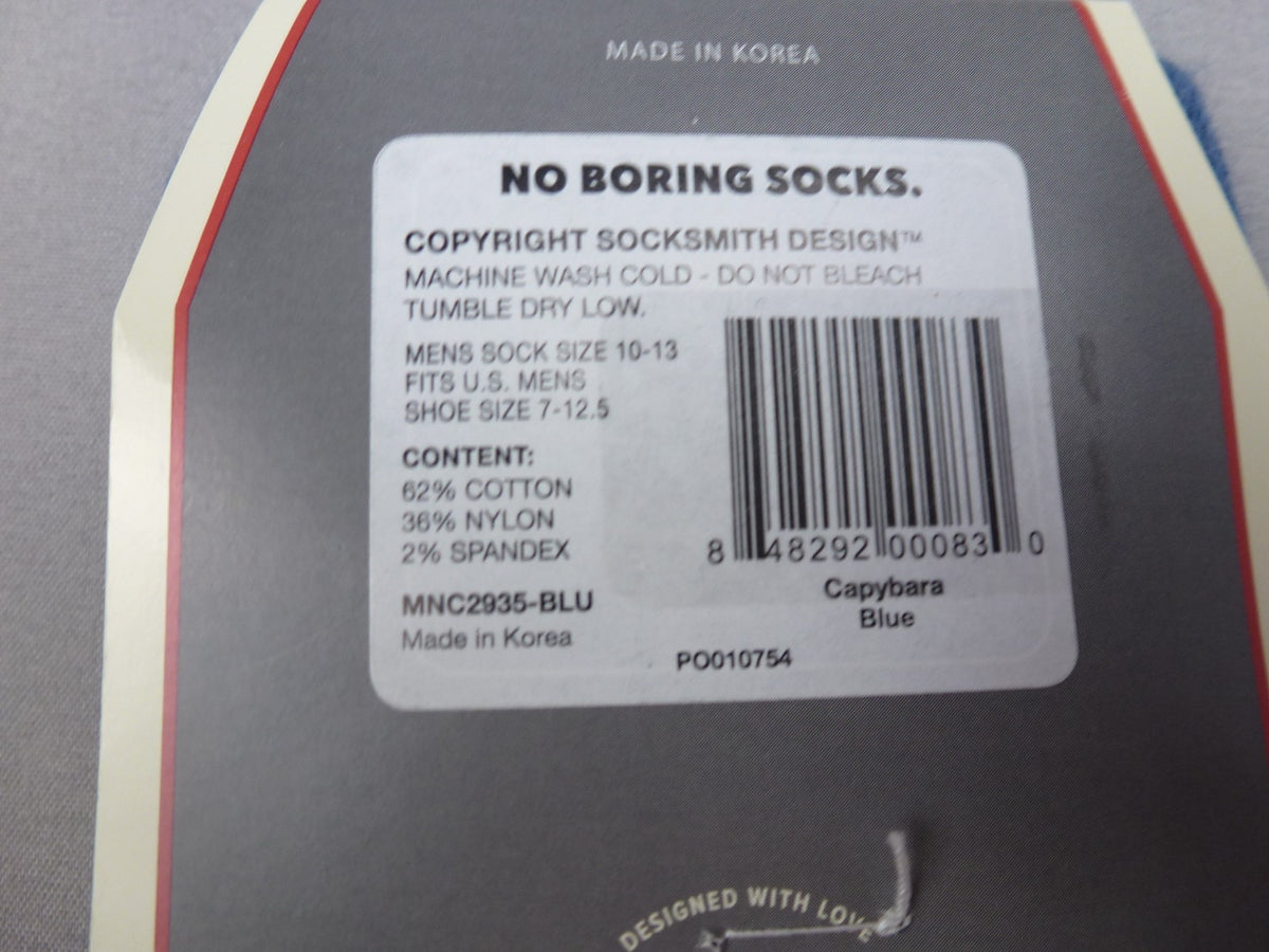 Socksmith Socks Mens One Size Capybara Crew Novelty Blue Cotton Gift BNWT