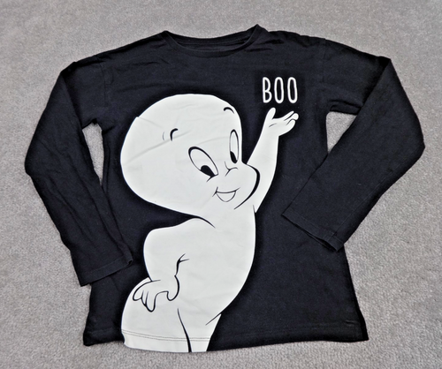Casper Long Sleeve T Shirt Kids 9Y Black Boo Graphic Halloween Top Spooky Trick