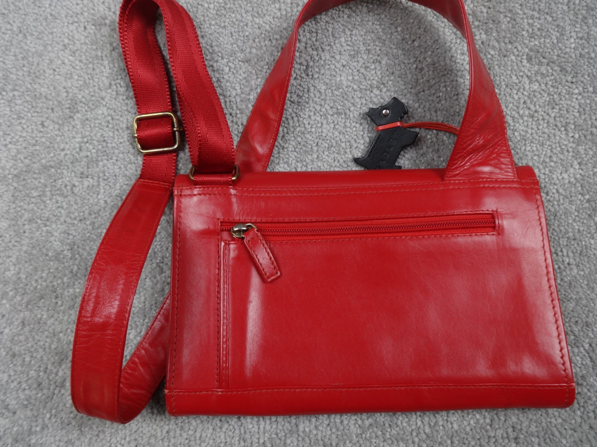 Radley Crossbody Bag Women Retro Vintage Strap Red Leather Dog Charm Zip Y2K UK