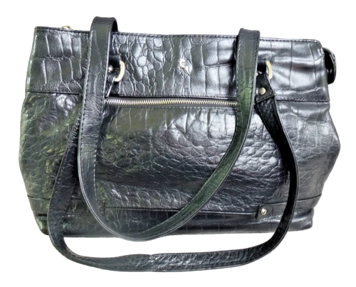 Ashwood Handbag Womens Black Genuine Leather Croc Effect Shoulder Tote Work Bag