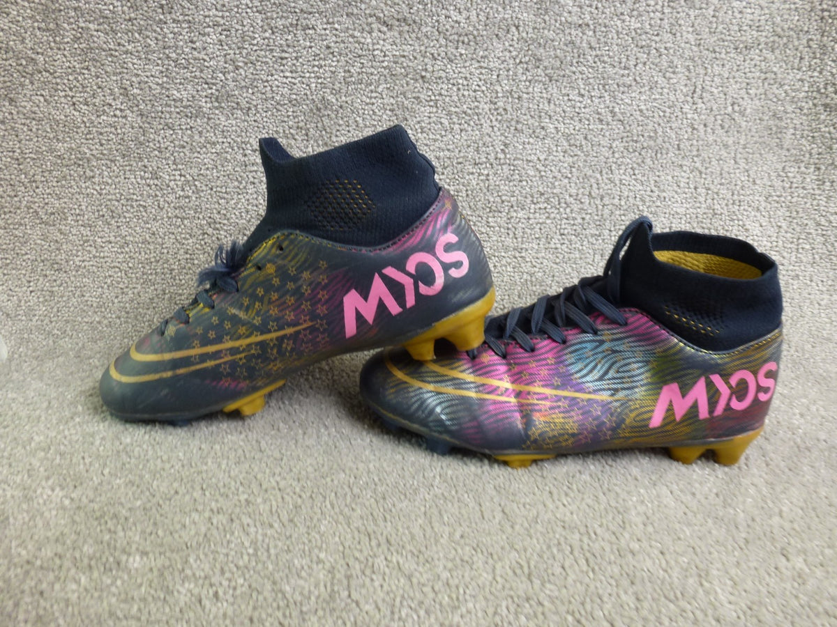 Football Boots Unisex EU 40 UK 6.5 FG Firm Ground Sock Boots Black Gold Pink