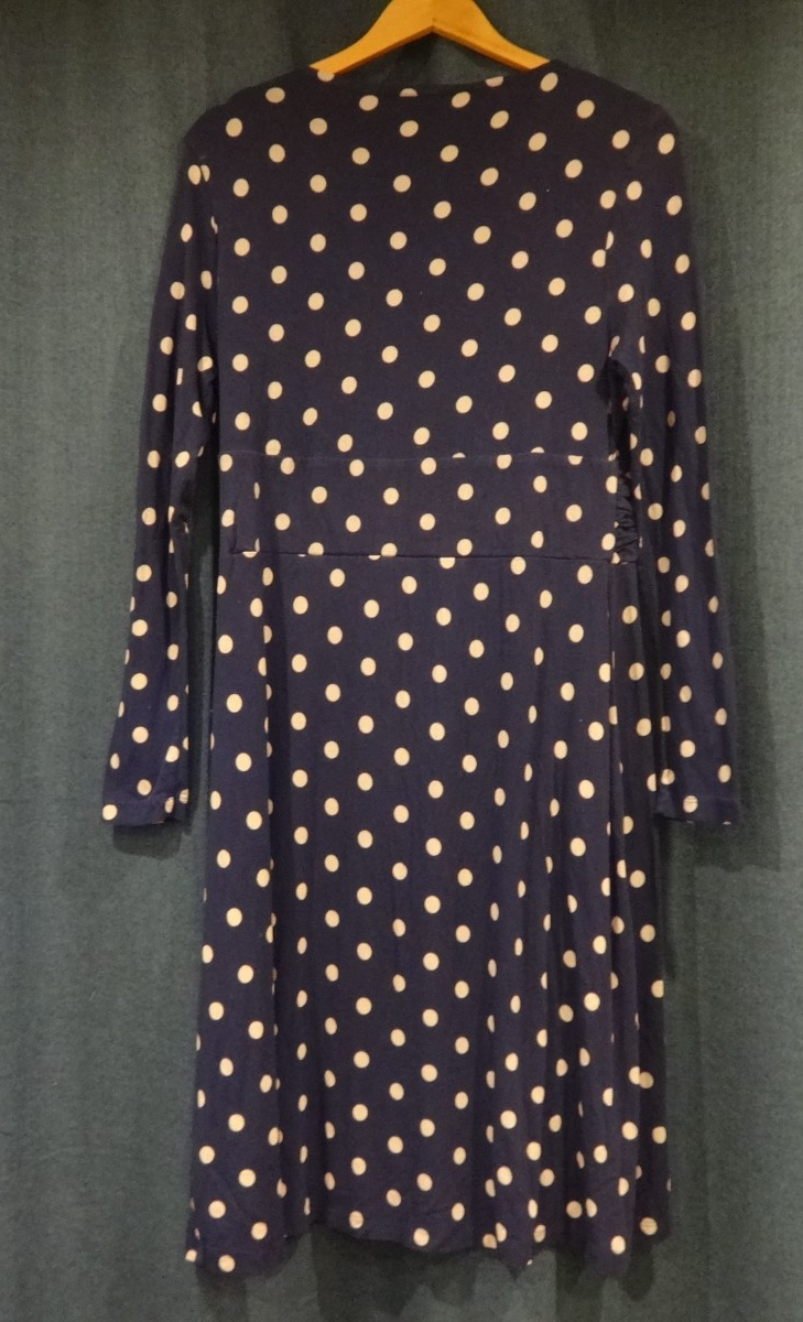 Joules Dress Women UK 16 Navy Polka Dot Wrap Midi Long Sleeve Retro 90s