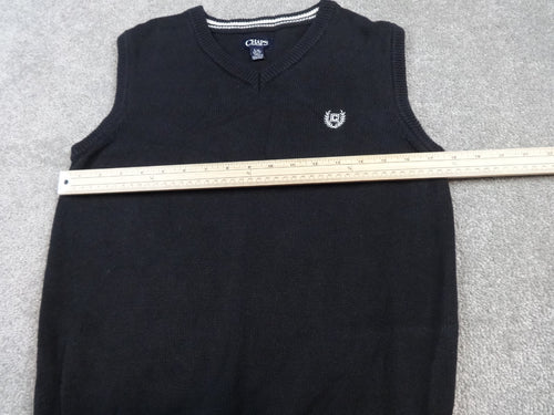 Chaps Sweater Vest Boys Large Black Cotton V-Neck Knit Smart Casual Pullover Vin