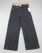 H&M Jeans Womens UK 10 Black Wide Leg High Waist Cropped Denim Retro BNWT Y2K
