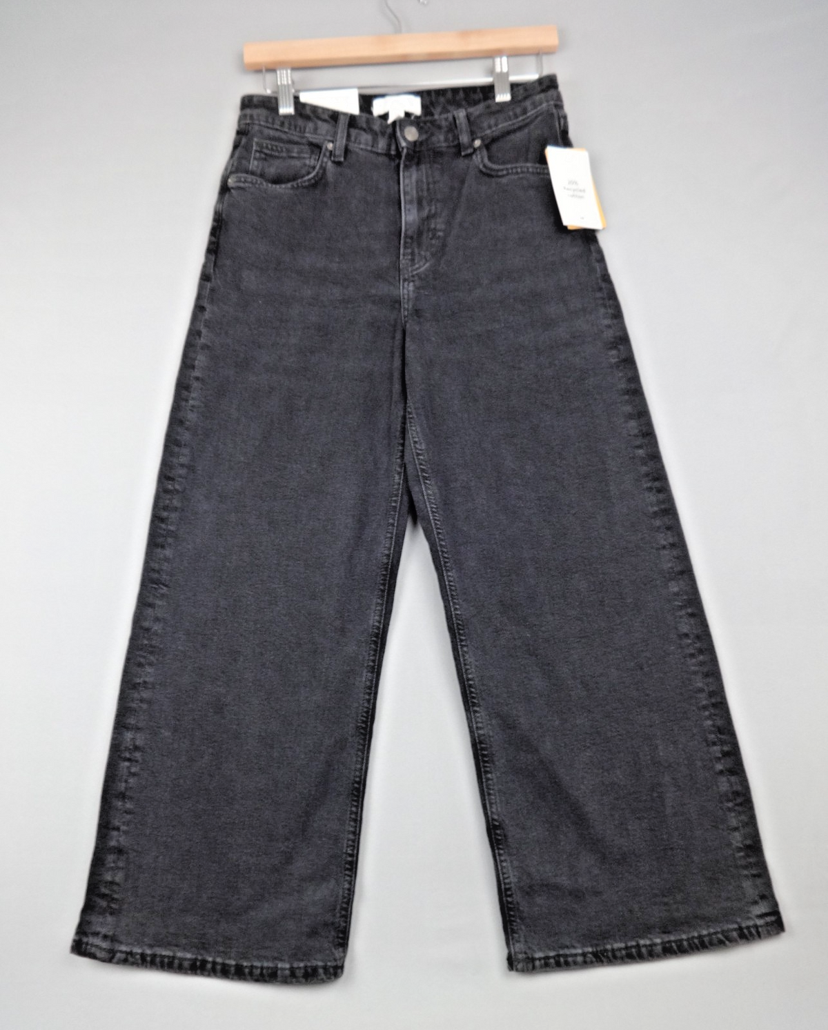 H&M Jeans Womens UK 10 Black Wide Leg High Waist Cropped Denim Retro BNWT Y2K