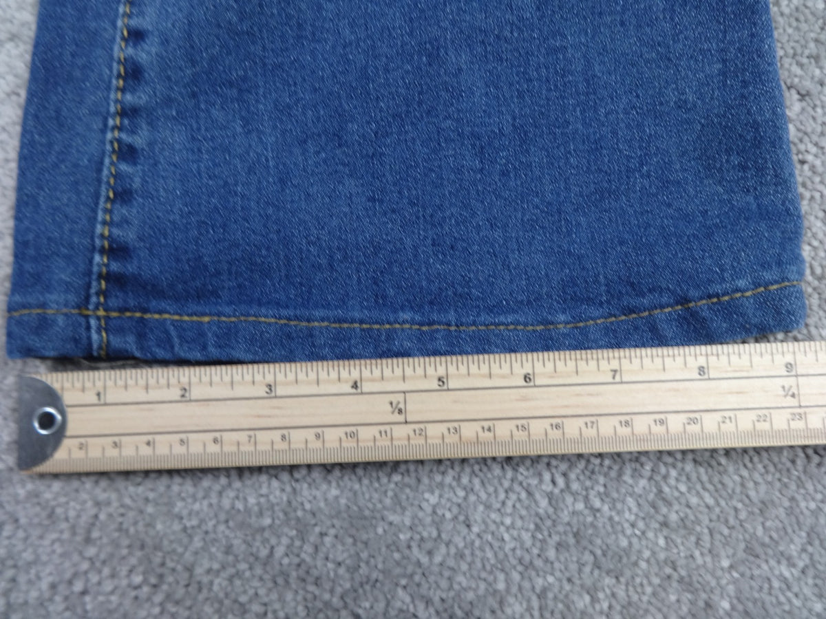 Jeans Women Medium Blue Stretch Denim Retro Y2K High Waist Sailor Button Flared