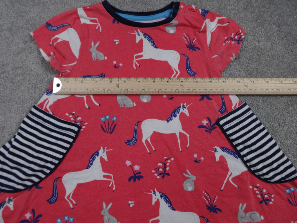 Mini Boden Dress Girls 2-3Y Pink Unicorn Print Short Sleeve Pockets Cotton Kids