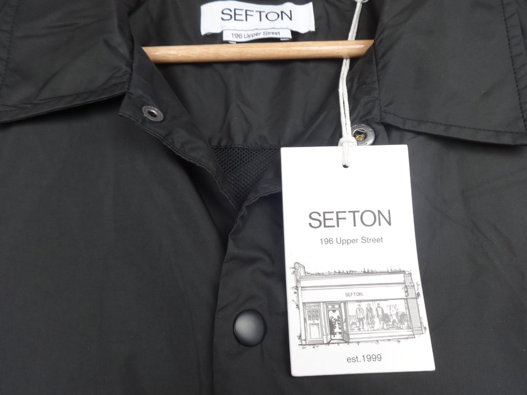 Sefton Jacket Men Unisex Large Black Coach Windbreaker  Vegan Streetwear BNWT