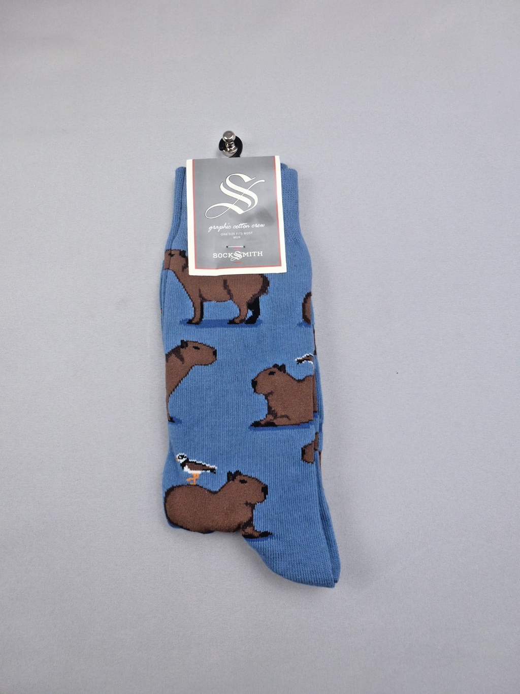 Socksmith Socks Mens One Size Capybara Crew Novelty Blue Cotton Gift BNWT