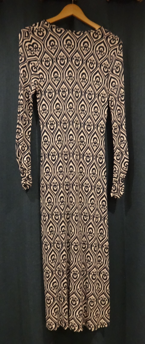 Boden Dress Womens Petite UK 12P Black White V Neck Long Sleeve Midi Pattern