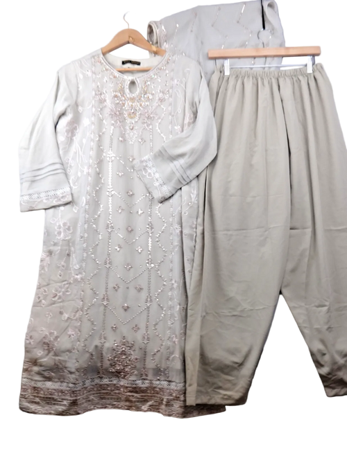 Agha Noor Salwar Kameez Women Medium Beige Embroidered Formal Occasion Brand New
