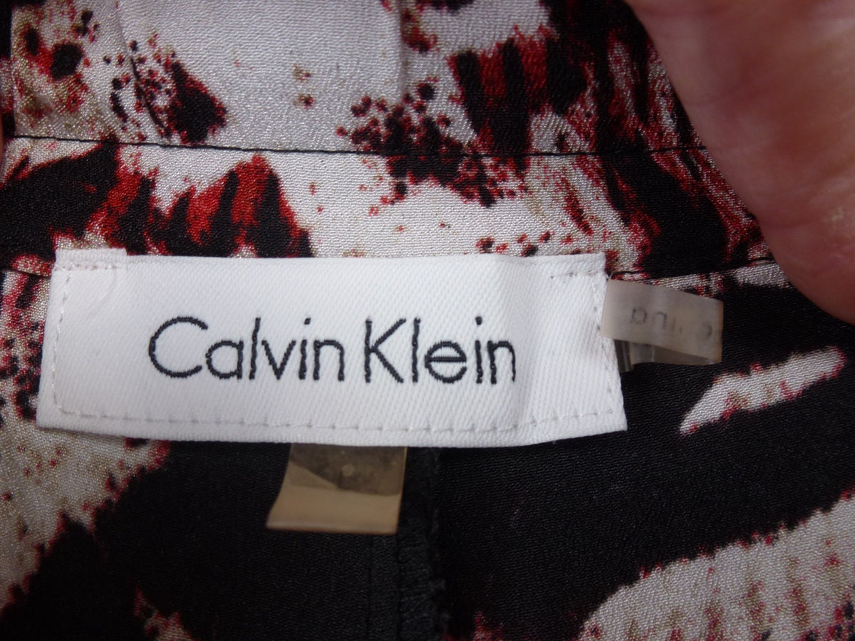 Calvin Klein Trousers Women L Abstract Print Straight Leg Pull On Y2K Statement