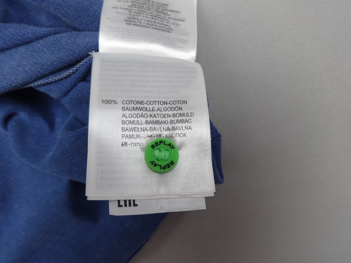 Replay Polo Shirt Men Medium Blue Garment Dyed Cotton Short Sleeve Logo BNWT