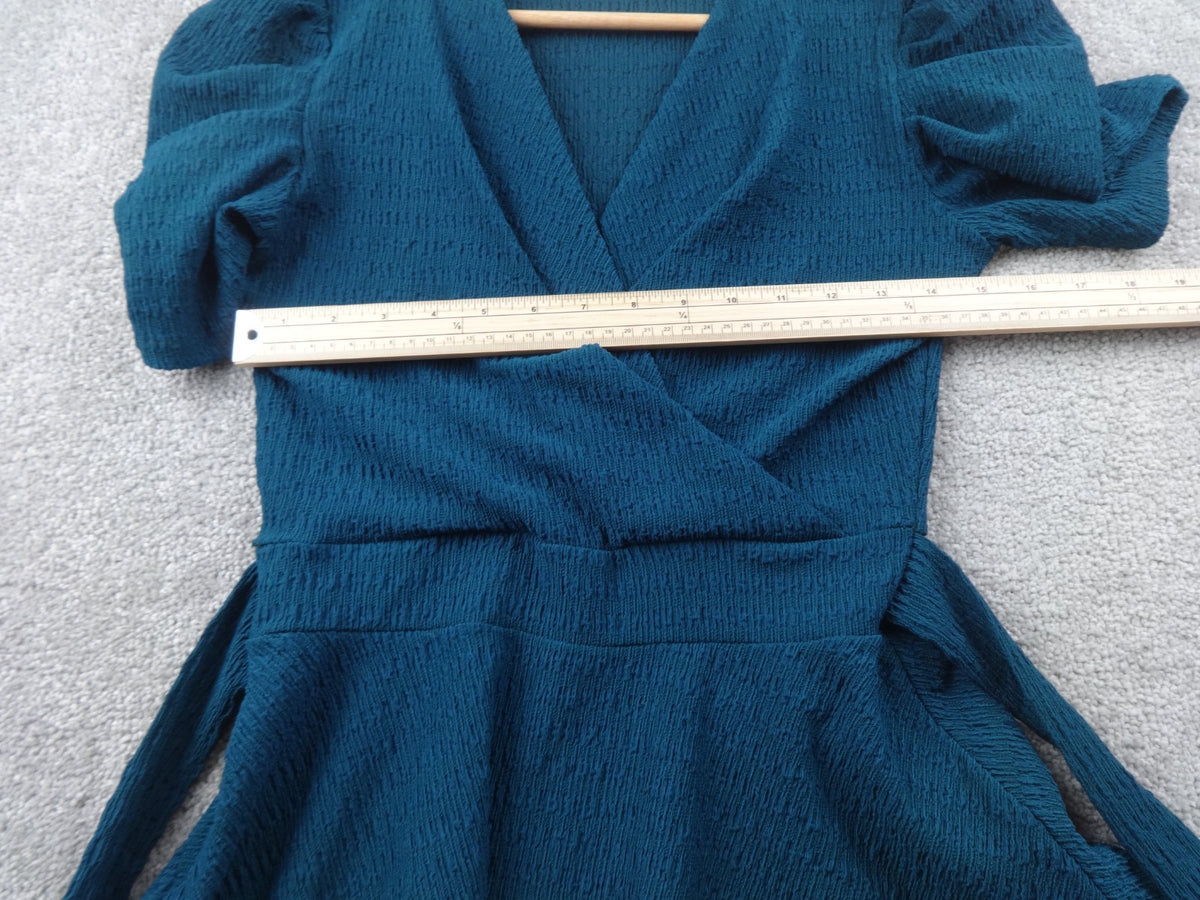 Quiz Top Womens UK 10 Wrap Tie Waist Puff Sleeve Textured Occasion Teal Party