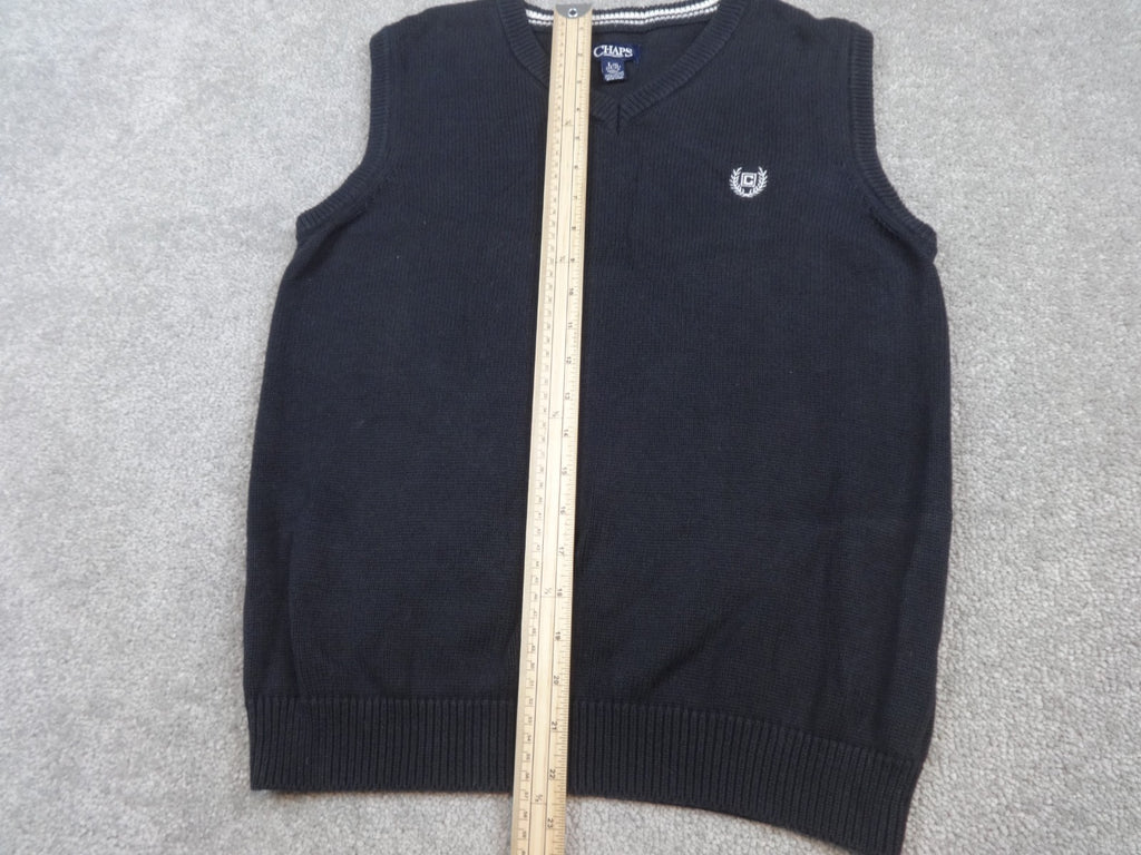 Chaps Sweater Vest Boys Large Black Cotton V-Neck Knit Smart Casual Pullover Vin