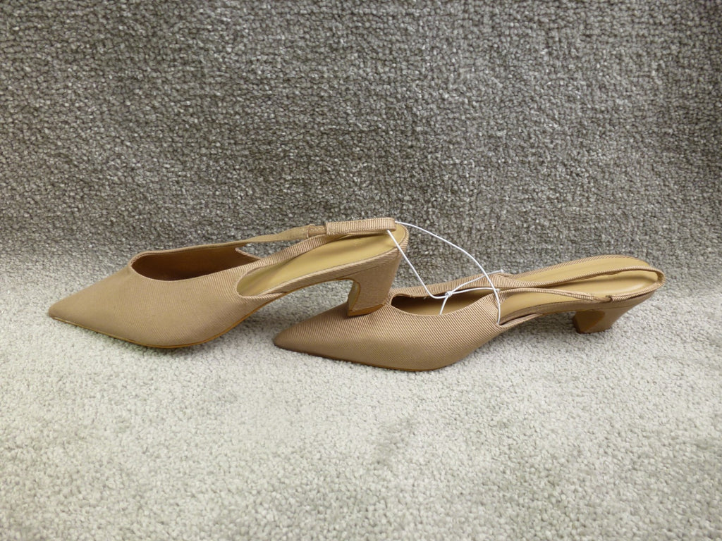 H&M Slingback Heels Womens UK 7 EU 40 Beige Pointed Toe Kitten Wedding Shoe
